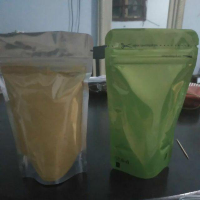 Standing Pouch Plastik Kemasan Kopi Snack Ziplock Klip Foil Kombi Hijau Dan Merah 150g