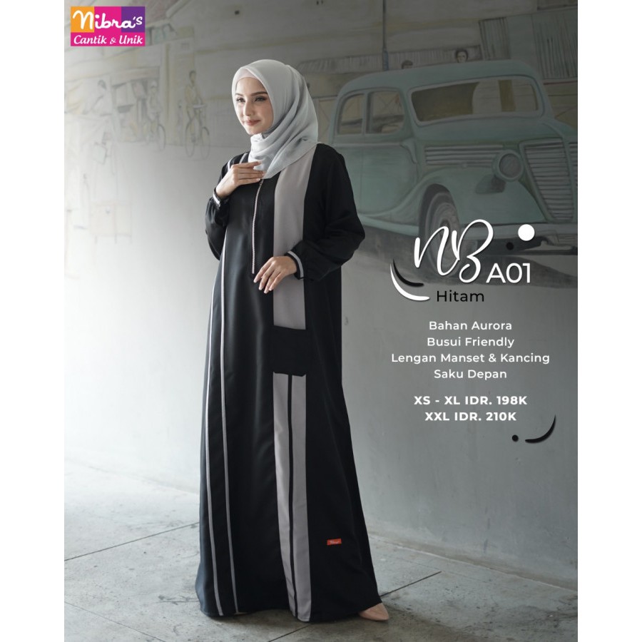 Gamis Nibras NB A01 Warna Hitam, Abu-abu, Hijau Botol