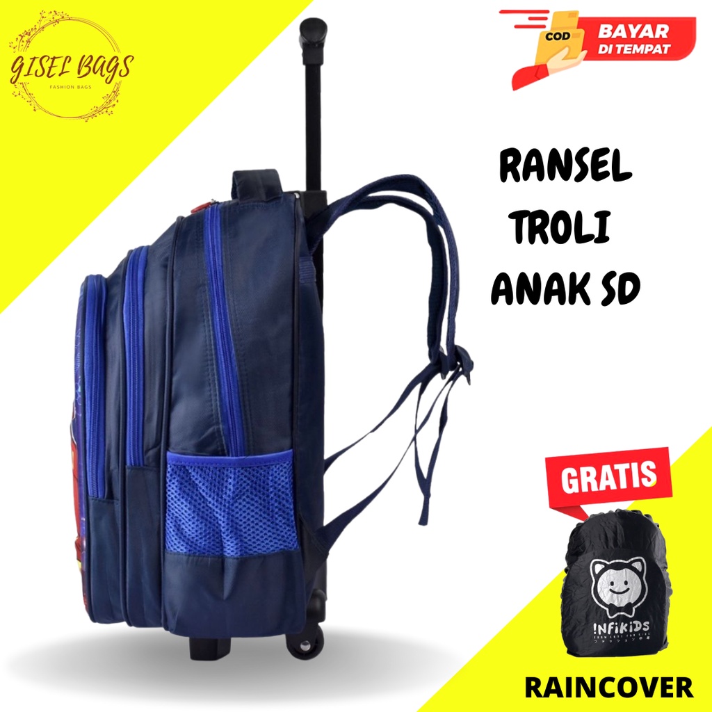 GB-Tas ransel troli anak laki laki SD tas ransel troli karakter superhero tas ransel troli timbul tas ransel troli import