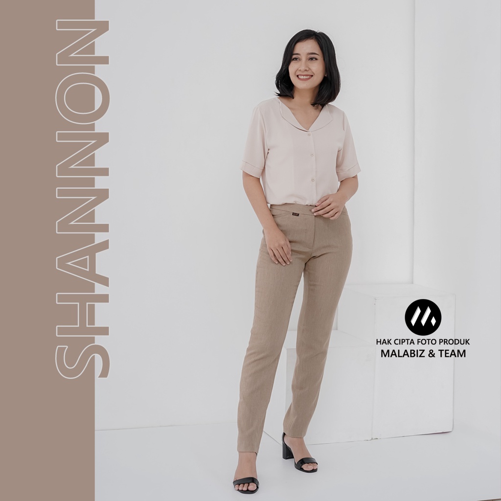 SHANNON - Celana Formal Wanita Slim Fit Bahan Stretch dan Tebal Celana Kantor Wanita Celana Panjang wanita Hitam Celana Dasar Wanita Basic Standar Kerja Malabiz