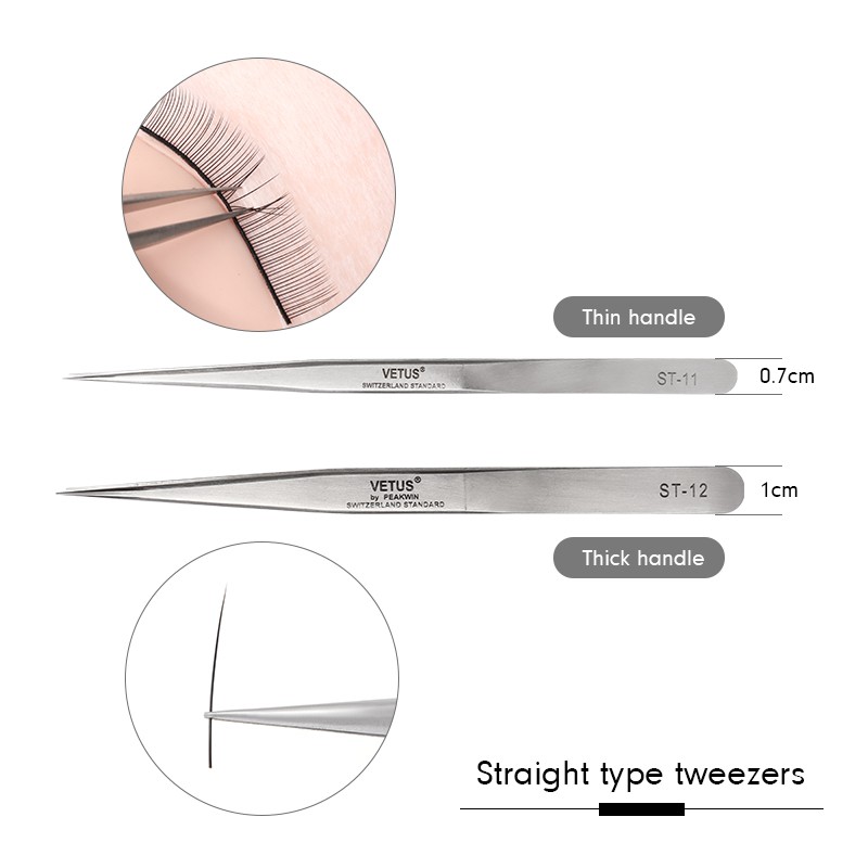 St Series Vetus Pinset Stainless Steel Model Lurus+Melengkung Untuk Extension Bulu Mata