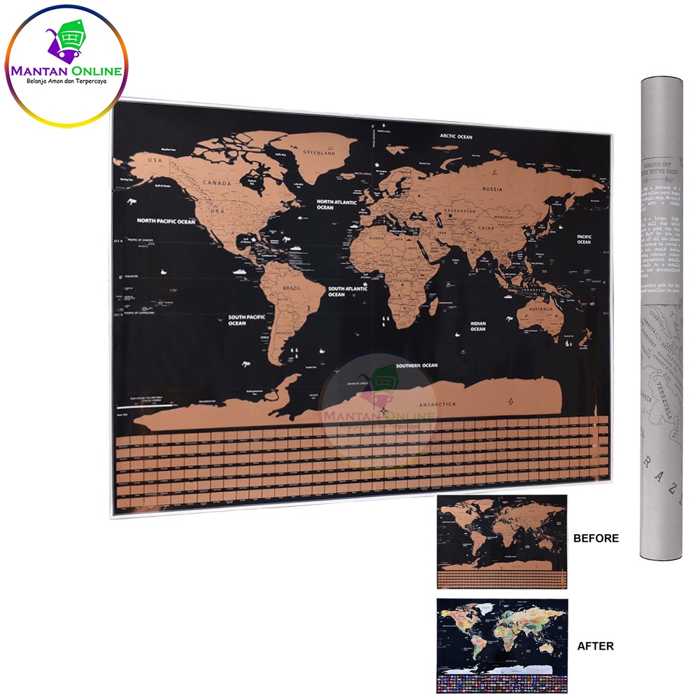 

Poster Peta Dunia Deluxe Scratch World Map National Flag for Travelers