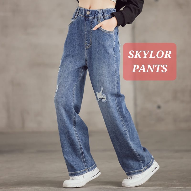 SKYLOR PANTS CELANA PANJANG JEANS ANAK REMAJA CEWEK KOREA IMPORT CASUAL DENIM