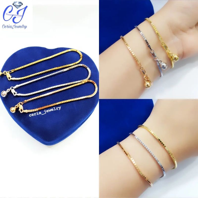 GELANG TANGAN WANITA PERAK SILVER ASLI 925 LAPIS  EMAS PUTIH MILANO KACA - PERHIASAN PERAK WANITA