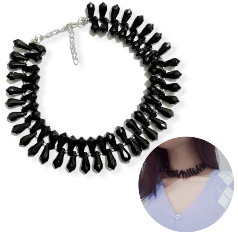 Ralline Black Acrilic Crystal Choker Necklace Kalung Akrilik Tidak Beraturan Kristal Warna Hitam Edgy Style
