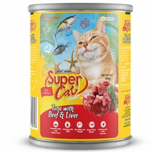 Super Cat Adult Tuna with Beef Liver 400GR Makanan Basah Kaleng Kucing Supercat