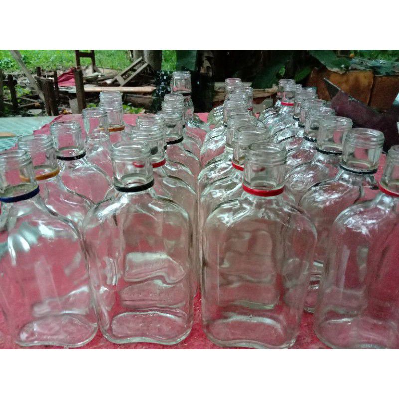 Botol kaca gepeng 350ML / Botol ex mension / Botol kaca tanpa tutup / Botol cupang