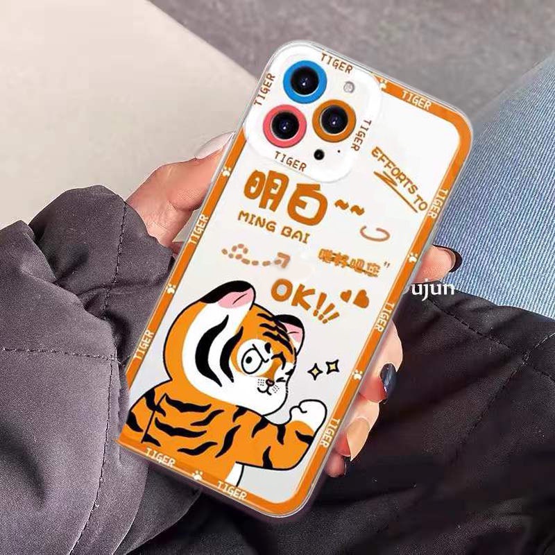 Soft Case Silikon TPU Transparan Motif Harimau Untuk IPhone 13 12 Mini 11 Pro X XR XS Max SE 2020 6 6S 7 8 Plus