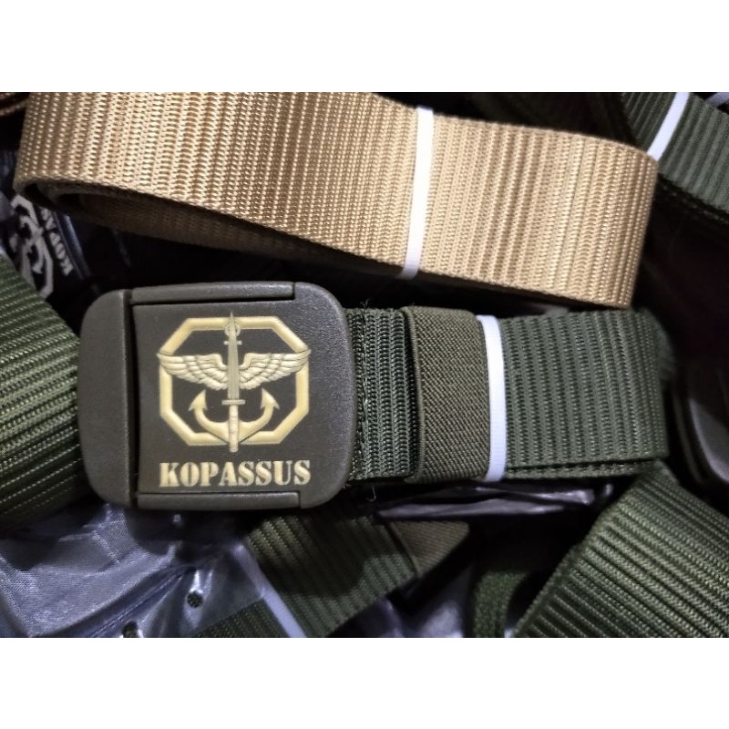 Ikat Pinggang Sabuk Gesper Anti X-Ray Logo KOPASSUS Warna Hijau