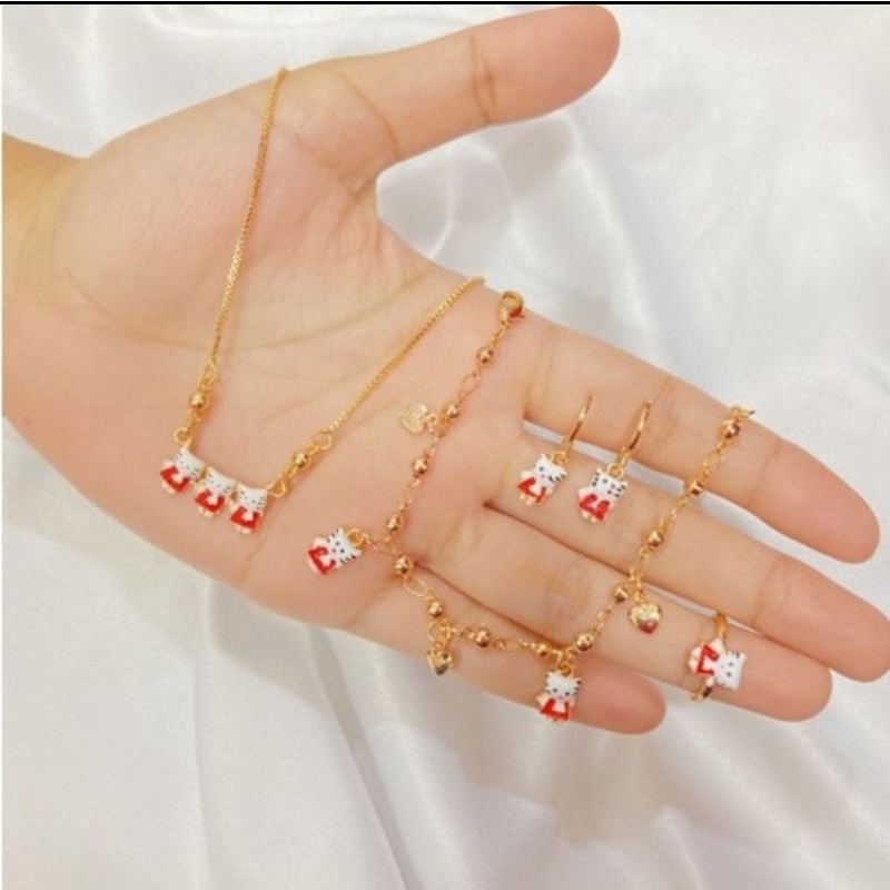 Perhiasan Xuping Anak Cat Kalung Anting Gelang Cincin Xuping Satu Set Perhiasan Import