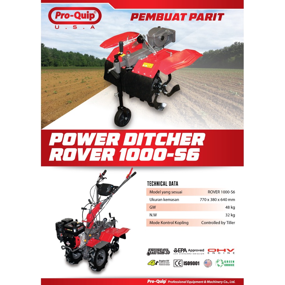 Mesin Bajak Mini Mini Tiller Cultivator Proquip ROVER 1000-s6 + RTH