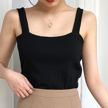 BATAMMODE Tank Top Korean Rajut Tentop Vest Tanktop Wanita-Hitam