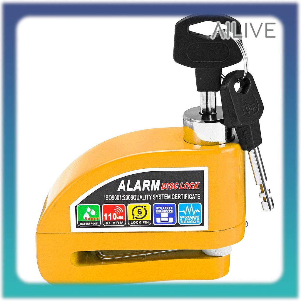 Gembok Motor Alarm Cakram Anti Maling Honda Yamaha Suzuki Bisa Semua Jenis Motor Kunci Sepeda Alarm-Kuning