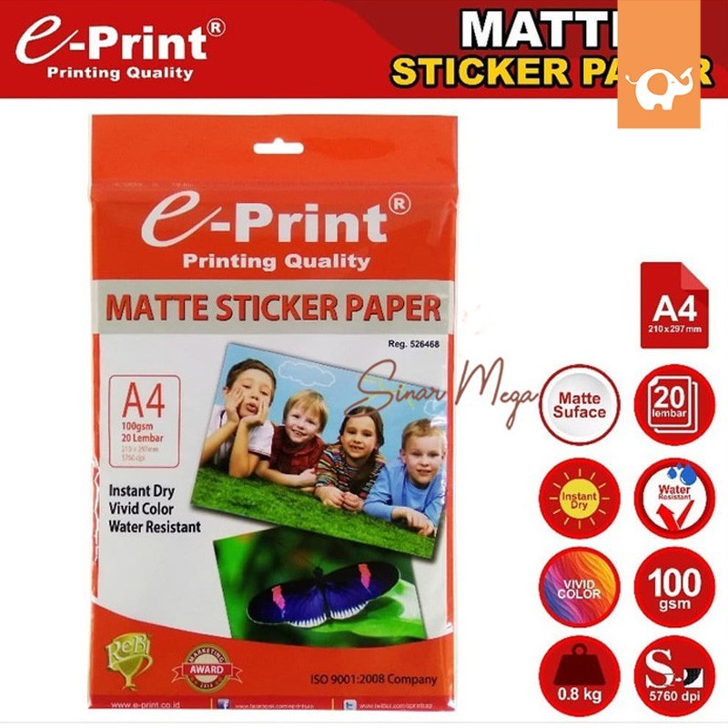 

E-Print Eprint Sticker Matte A4 100gsm/gr 20 Lembar/Sheets / Kertas Print Stiker Murah Berkualitas