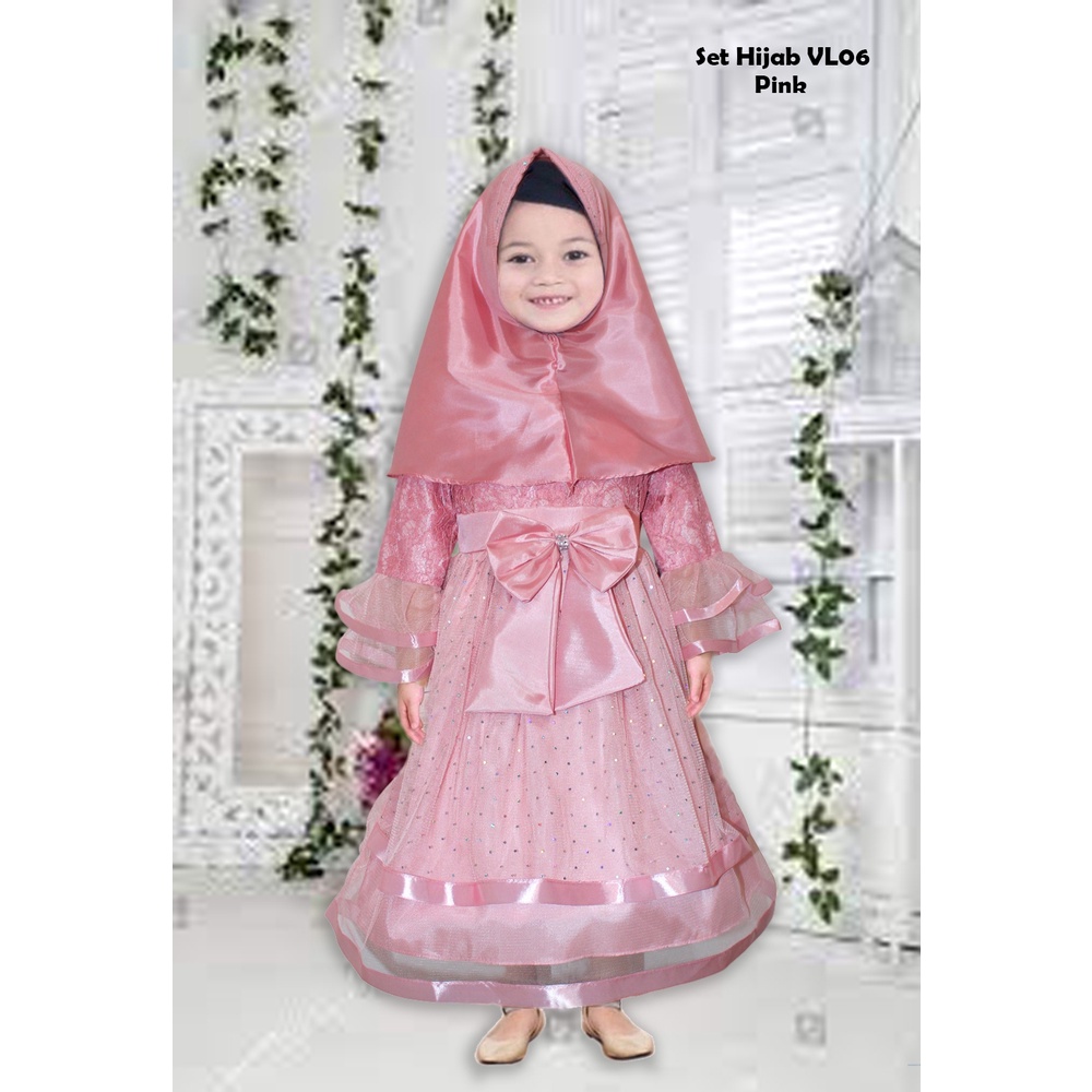 Hijab VL 05 - 07 Kids /Free Hijab / Promo Baju Gamis Anak Motif Brukat Kombi Tile Good Premium/ Baju Lebaran Anak Modern Murah/ Pakaian Ngaji