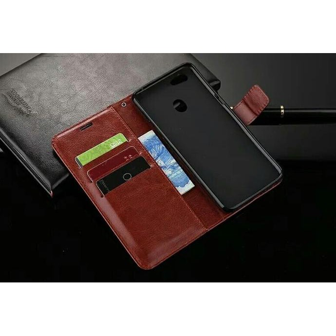 CASE FLIP COVER OPPO F7 OPPOF7 WALLET LEATHER CASE CASING - HITAM ABA.2