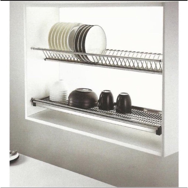 rak piring gelas stainless 60cm / rak piring kitchen set 60 / rak piring stainless kabinet dalam