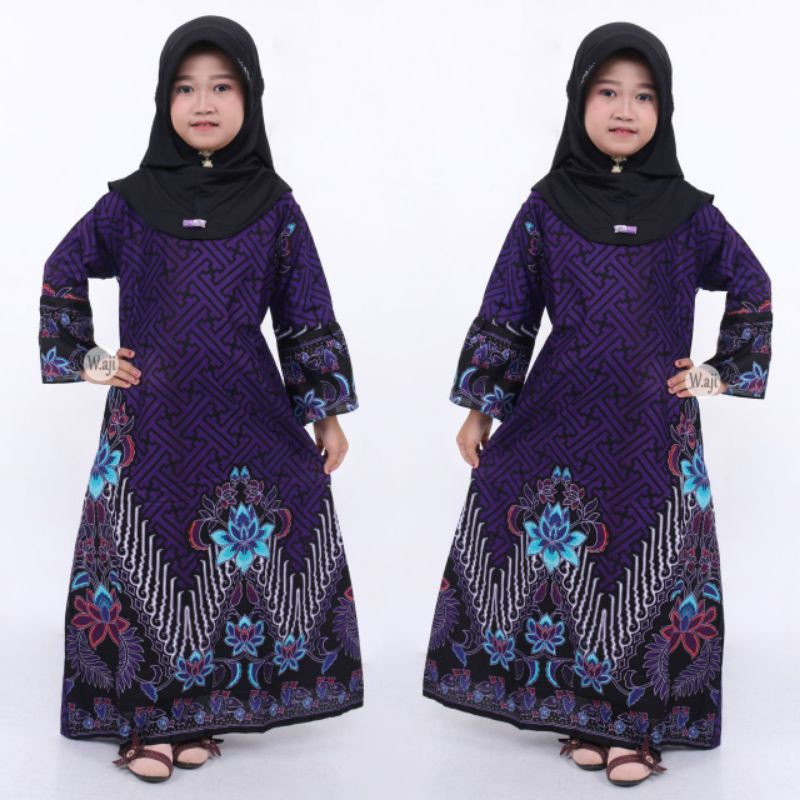 PROMO BATIK COUPLE KELUARGA SARIMBIT sania ruffle batik ori ndoro jowi motif PAGAR AYU UNGU-GAMIS ANAK