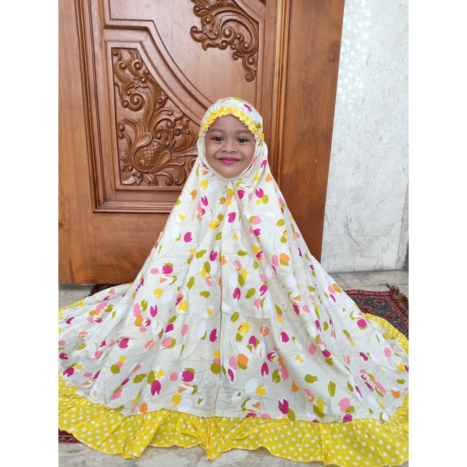 Mukena Motif Kids Bahan Katun Jepang Motif Bunga Tulip Terbaru