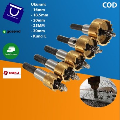 Mata Bor Pelubang Besi Kayu Plastik Metal Holesaw Carbide HSS 5 Set