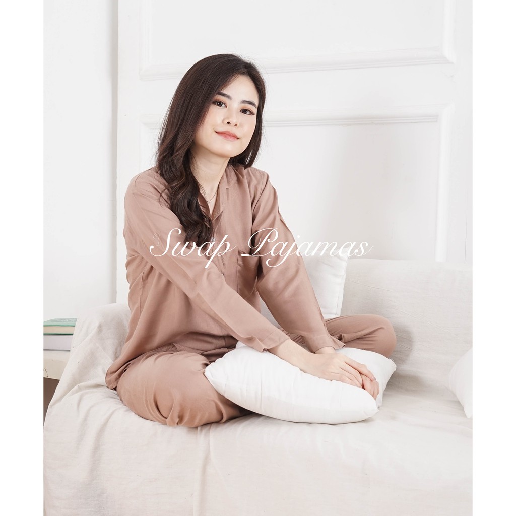 PP EMILY SETELAN - PIYAMA RAYON - BAJU TIDUR - PIYAMA WANITA - PAJAMAS  - HOMEWEAR-LIGHT BROWN