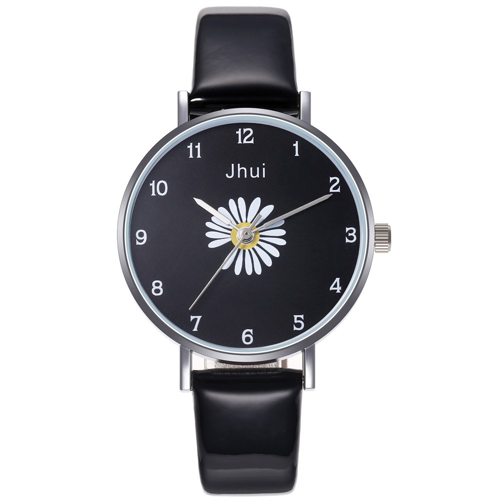 Jam Tangan Quartz Analog Bunga Daisy Harajuku Gaya Korea Fashion Aksesoris Wanita Casual Analog-39-9 Hitam