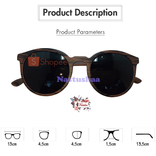 Kacamata Hitam Fashion Frame Coklat Motif Serat Kayu Vintage Retro Kaca Mata Gaya Dewasa Lensa Anti UV Untuk Pria dan Wanita FREECASE