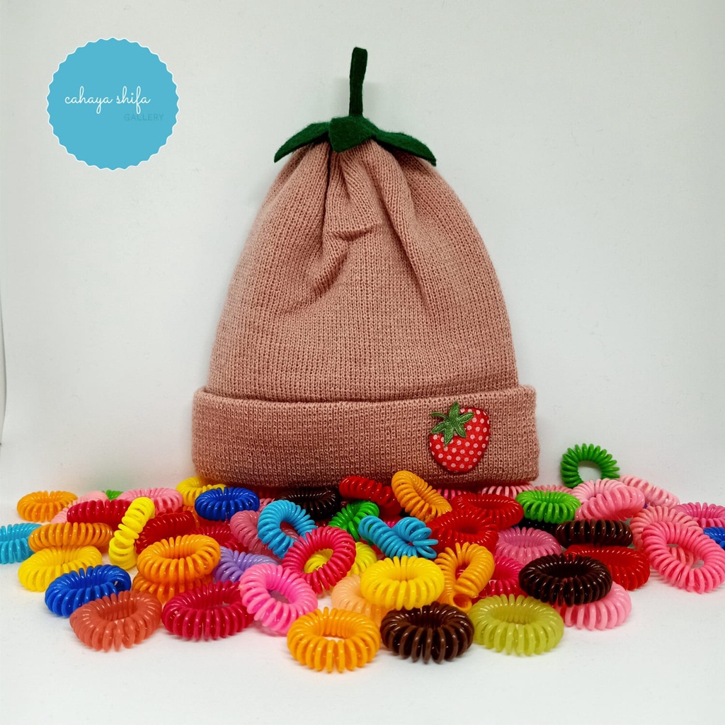 TOPI KUPLUK ANAK STRAWBERRY LUCU GEMES / KUPLUK ANAK BAYI CEWE MOTIF STRAWBERRY