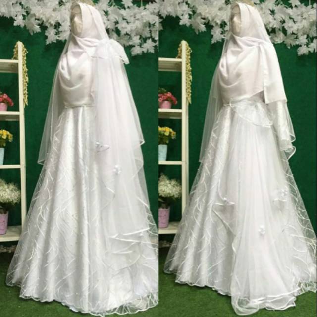 Gaun pengantin syari muslimah syari  walimah akad wedding dress muslimah syari gaun walimah syar'i