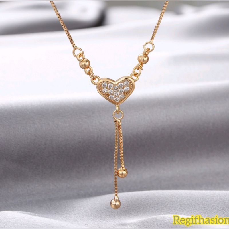 Kalung titanium liontin love gold fashion wanita terlaris anti karat tidak luntur