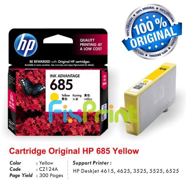 Cartridge HP 685 Yellow Original Ink Catridge Tinta Kuning Printer CZ124AA 4615 4625 3525 5525 6525