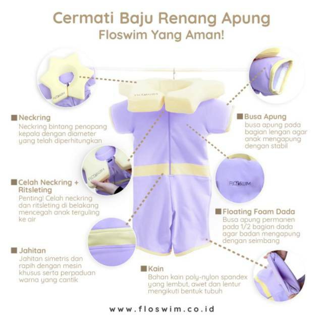 FLOSWIM S (1-3 tahun) BAJU RENANG BAYI PELAMPUNG CUDDLE ME neckring bs dicopot