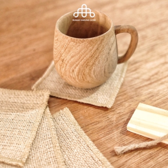 Tatakan Gelas Aesthetic Goni 4pcs Burlap Cup Holder - Tatakan Gelas Goni - Alas Goni Plus Blacu - Tatakan Vas Bunga