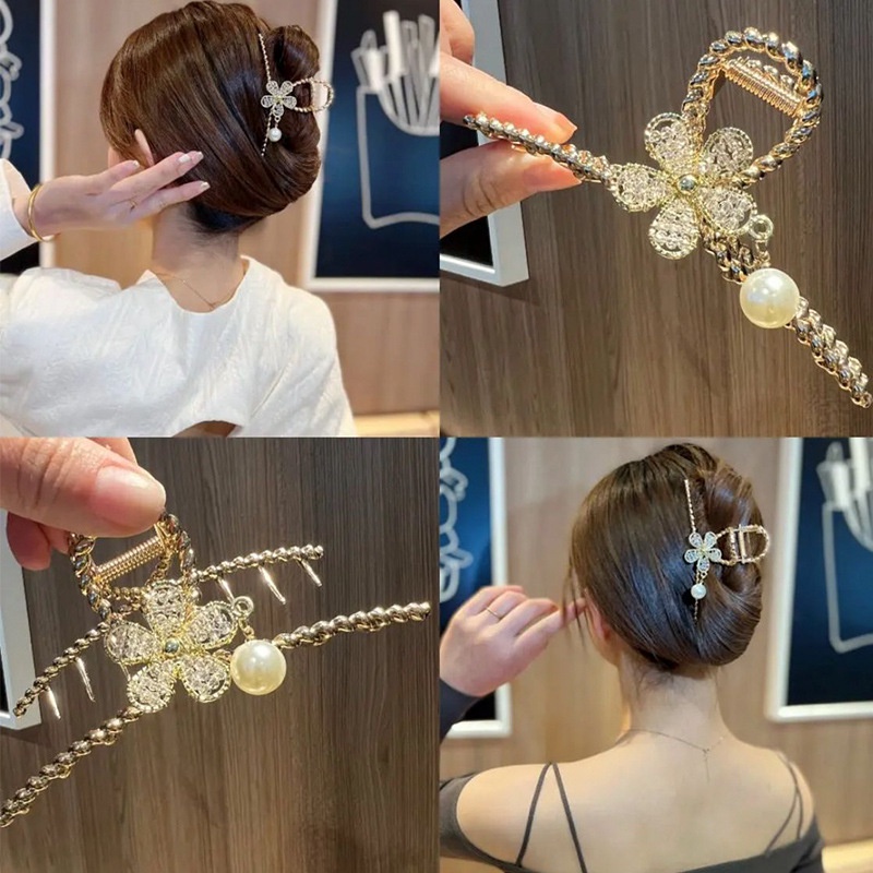 Jepit Rambut Bentuk Hiu Aksen Bunga Dan Mutiara Bahan Alloy Gaya Korea Untuk Wanita