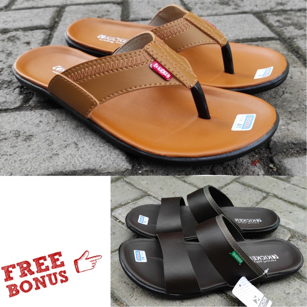 Sandal Pria Sandal Jepit Sandal Kulit Sandal Import Sandal Slop Sandal Murah Original Beli 1Gratis 1-05 TAN