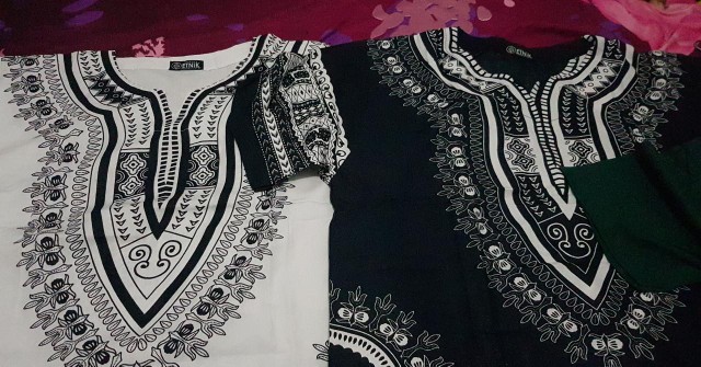 Kaos Etnik Dashiki Bohemian Style All Size Pria Wanita Warna Hitam-putih [limited]