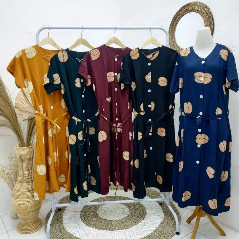 DRESS MONIKA MOTIF KOPI FULL KANCING KEKINIAN