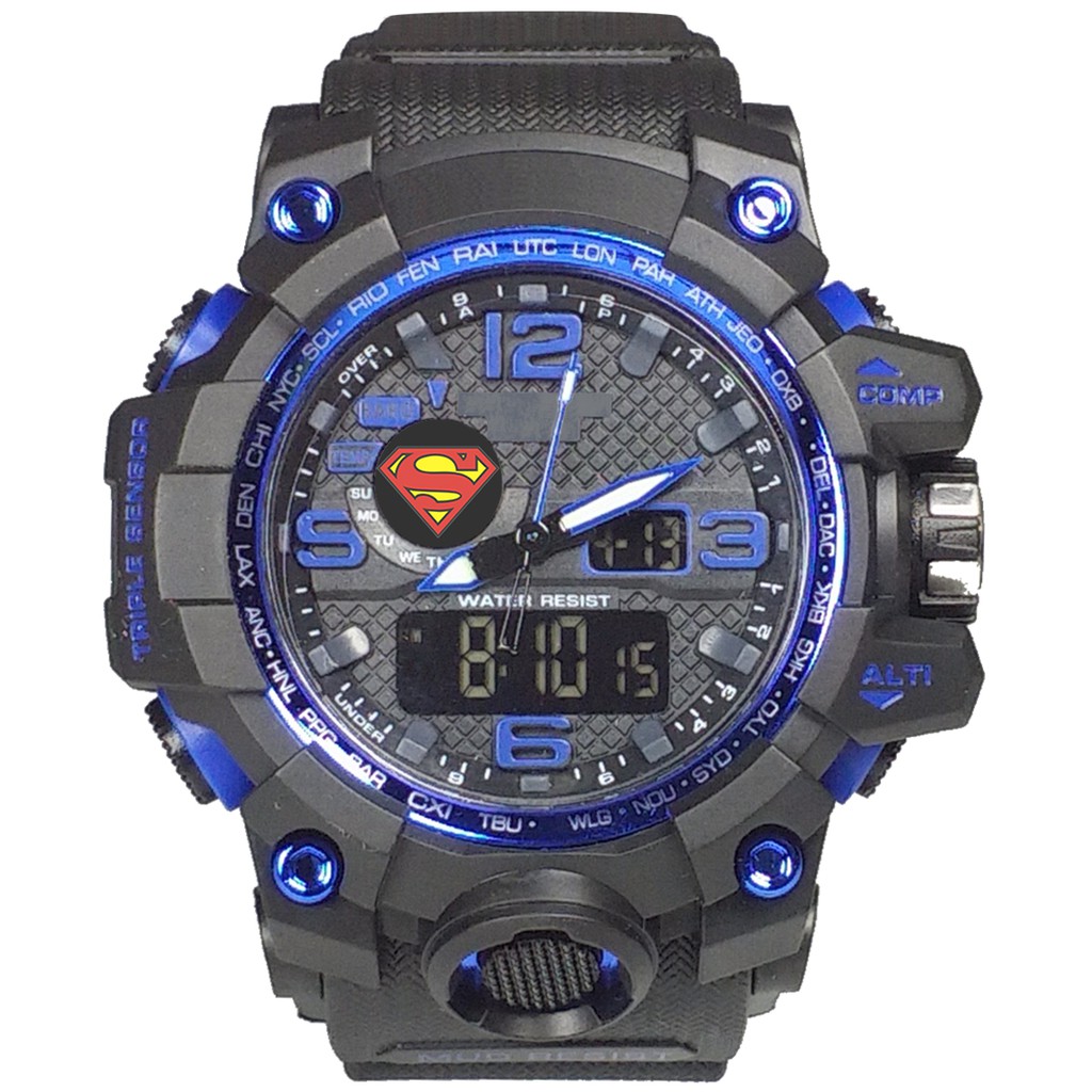 (Istimewa Bossque) Jam SUPERMAN Double Time List Biru (Exclusive)