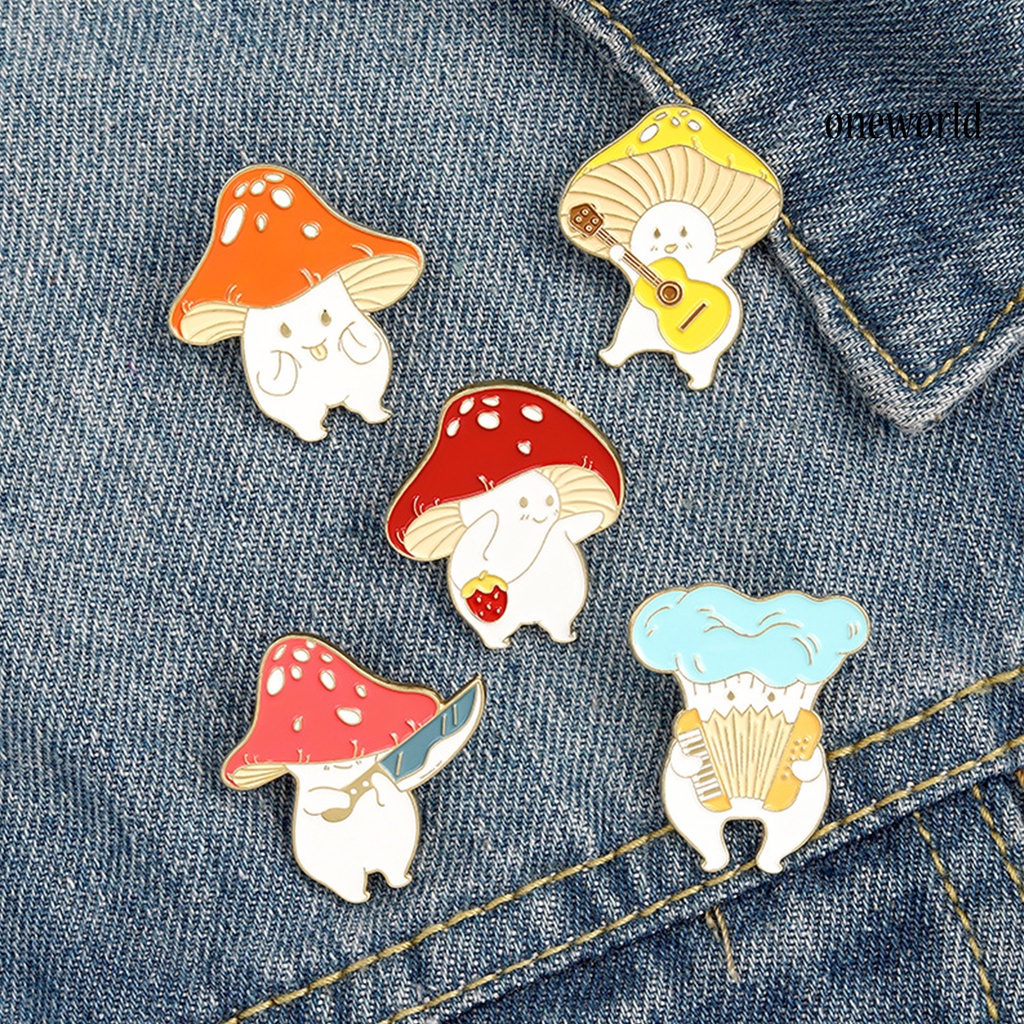 OW@ Cartoon Cute Mushroom Knife Guitar Enamel Student Brooch Pin Badge Jewelry Gift