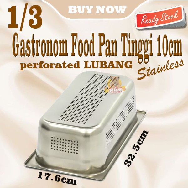 Food Pan Stainless 1/3 Tinggi 100mm Perforated LUBANG Gastronorm