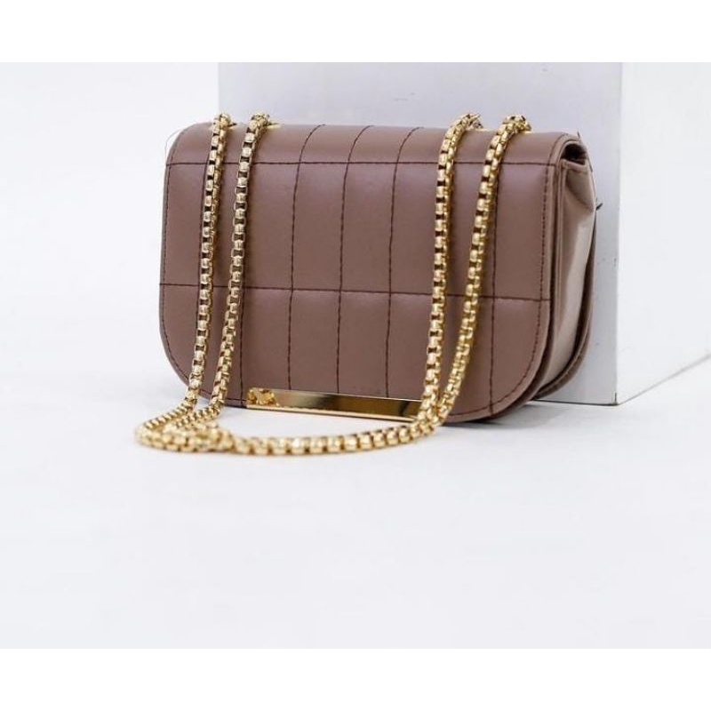 Tas Wanita- Tas Selempang Wanita ZEMORA Bag Rantai Ulir Gold Slingbag Shoulderbag