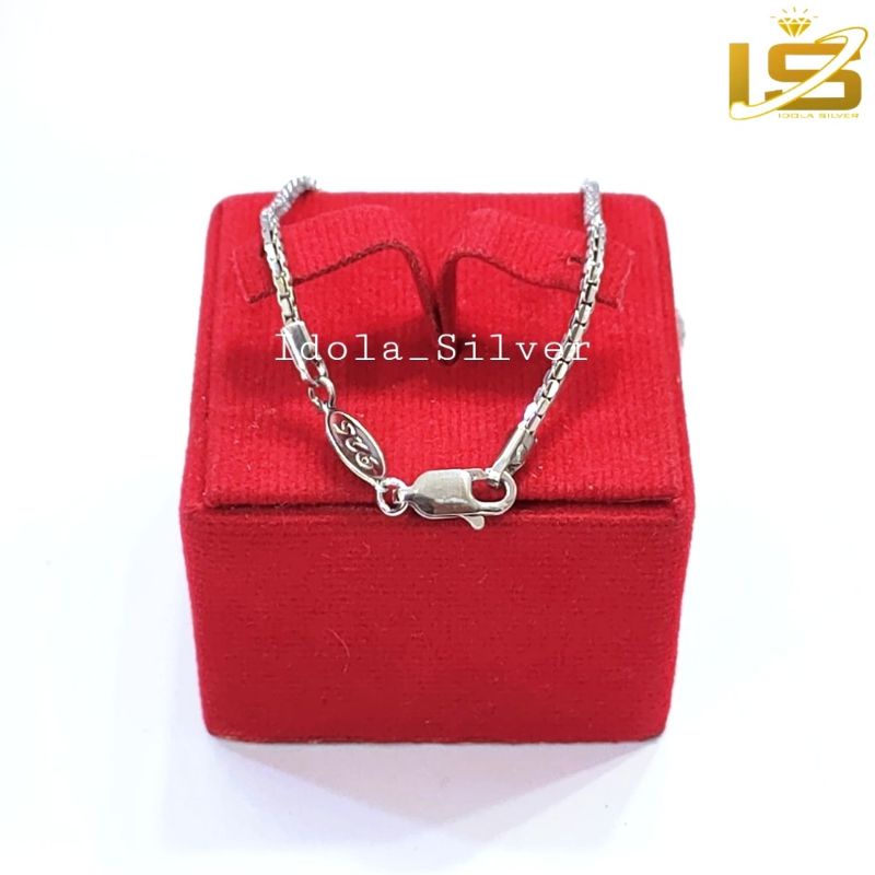 KALUNG PERAK ASLI PRIA WANITA SILVER 925 LAPIS EMAS PUTIH MODEL ITALISANTA 45Cm - PERHIASAN PERAK ASLI