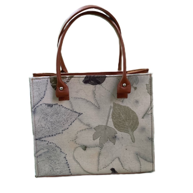 Tas ecoprint kulit sintetis/kanvas ecoprint, tas wanita