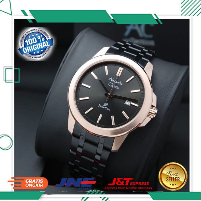 JAM TANGAN ALEXANDRE CHRISTIE PRIA COWOK JAM ALEXANDER CHRISTIE ORIGINAL AC 1017 BLACK GOLD RANTAI