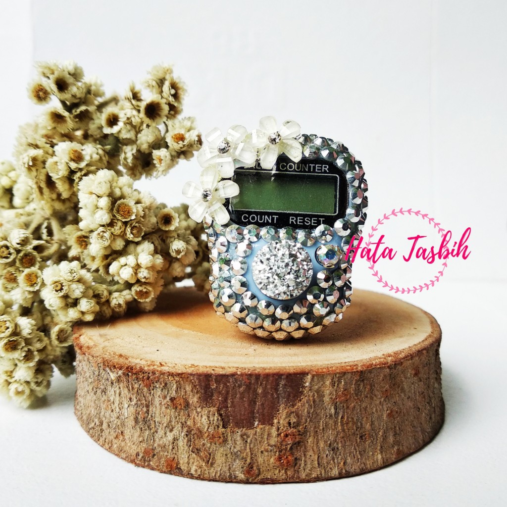 Tasbih Digital Swarovski Cantik Blink SAKURA Silver Alat Dzikir Digital Tasbeh Cantik Unik Souvenir 