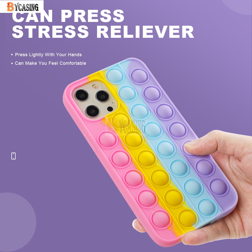 Pop Case for iPhone 12 Pro Max iPhone11 iPhone6 6s 7 8 Plus XS XR Rainbow Reliver Stress Push it Bubble Fidget Toys Phone Cover BY