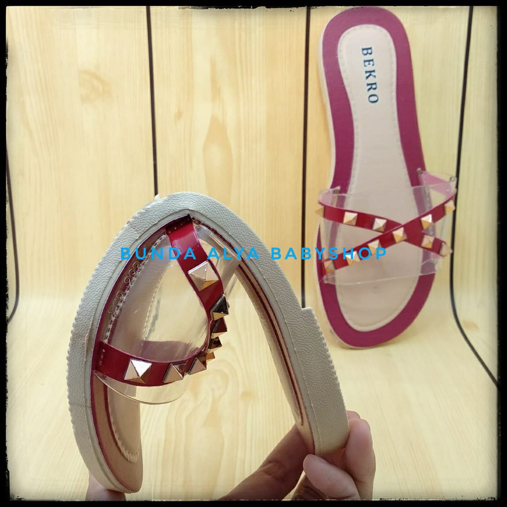 Sandal Wanita Slop Flat Size 36 - 40 MERAH - Sendal Selop Transparan - Sandal Flat Wanita OpenToe SALE