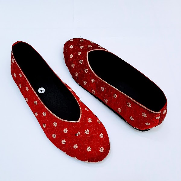 etnik fashion sepatu wanita flat slip on bordir terbaru murah melati merah