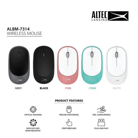 ITSTORE Mouse Wireless Altec Lansing ALBM7314 ALBM 7314 Slim design Silent Click Free Baterai