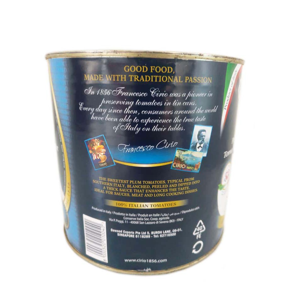 Cirio Whole Peeled Plum Tomato 2.5 KG Tomat Kupas Dalam Jus Tomat
